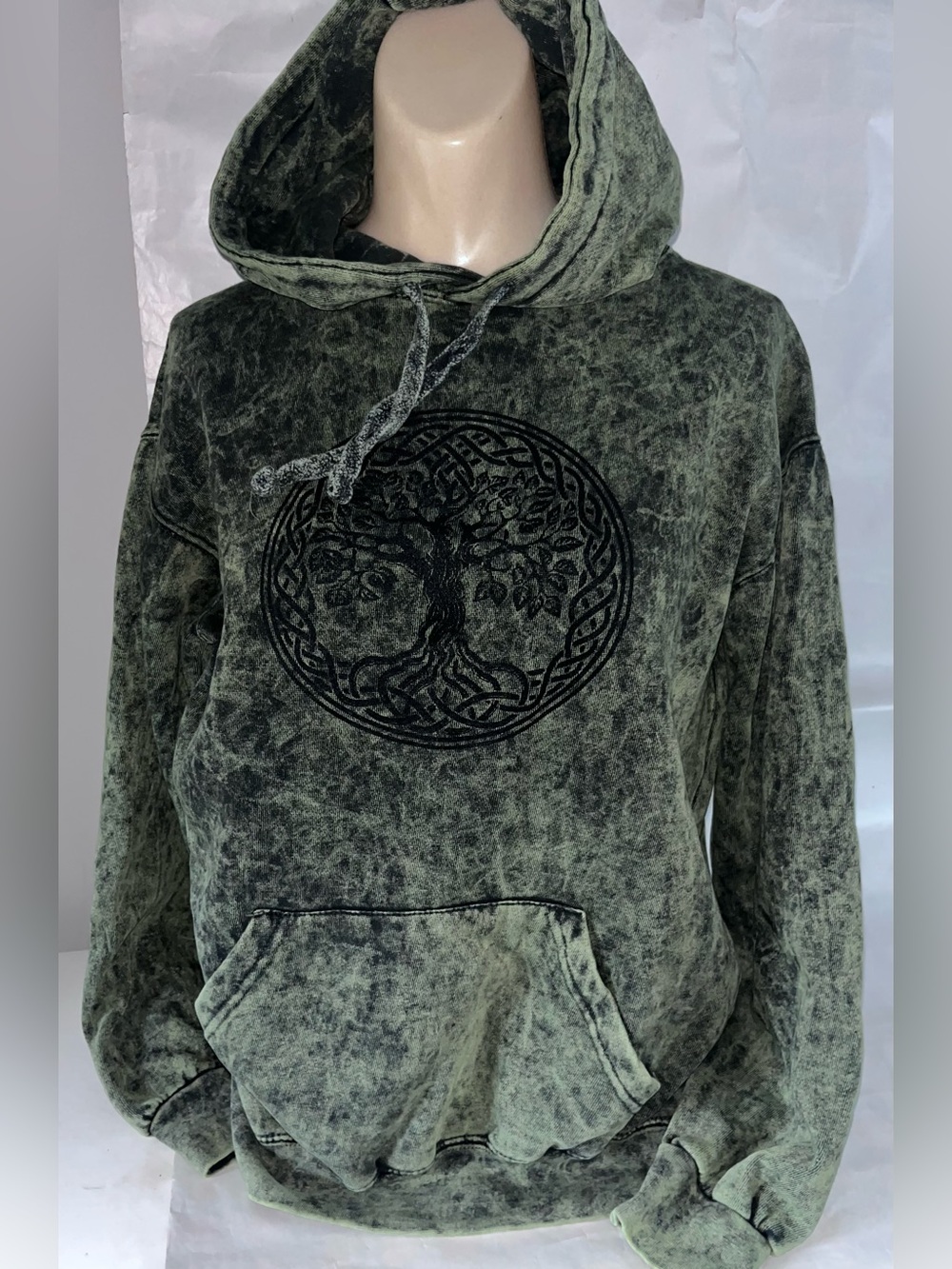 Tree of Life Hooded Sweat Shirt Sweater Olive Green Small Medium